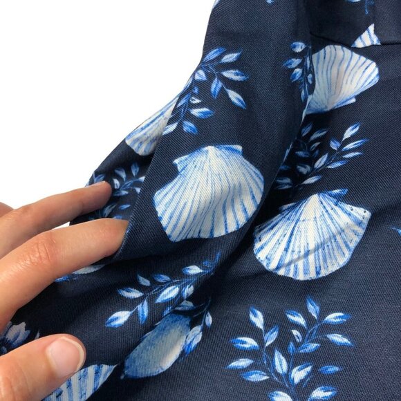 Ann Taylor NWT Navy Blue Seashell Print Halter Midi Flared Dress Linen Size 6 - Picture 12 of 12
